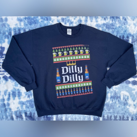 Super Cool 90s RARE Dilly Dilly Bud Light “Ugly Christmas Sweater” Shirt Large - Picture 1 of 6